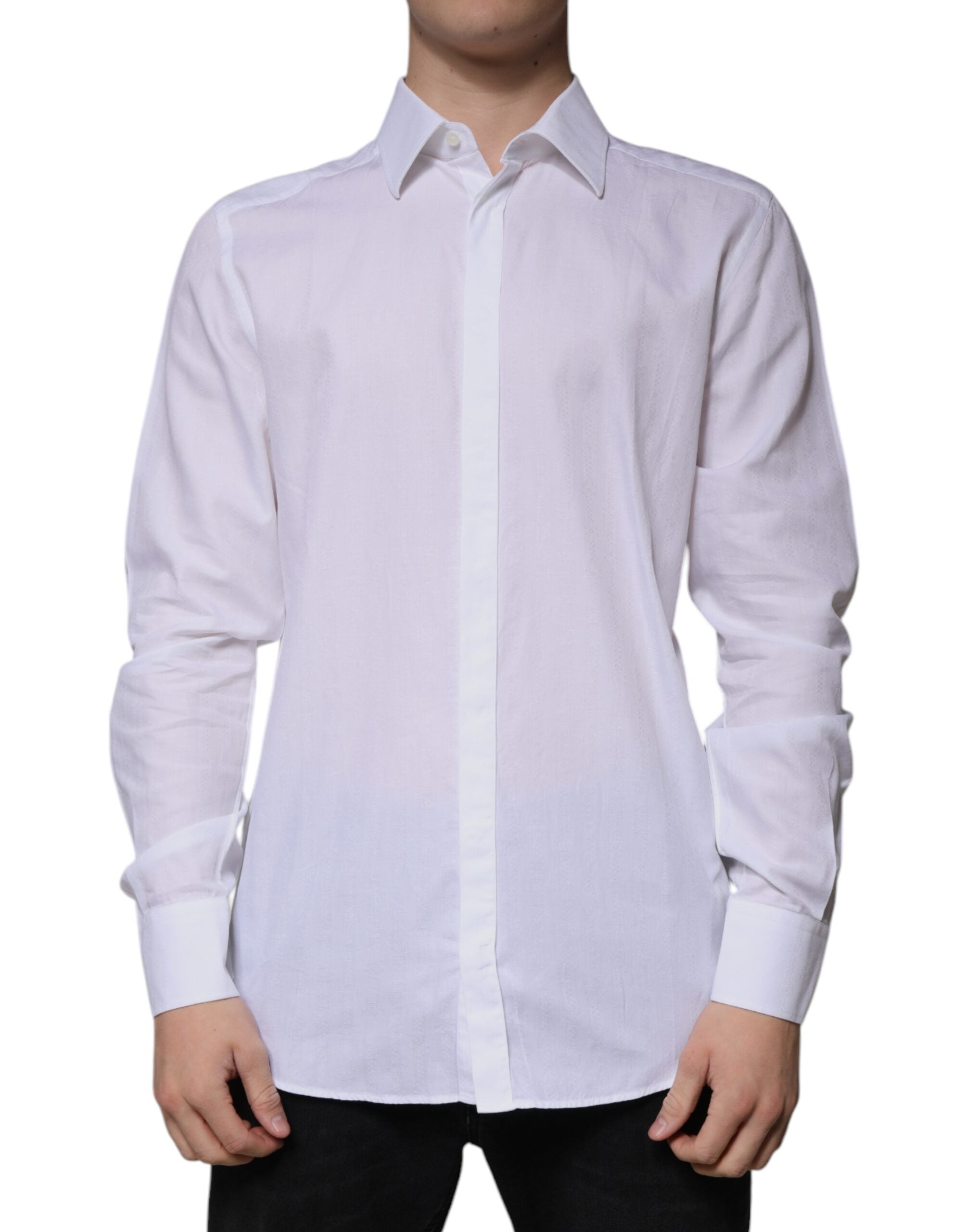Dolce & Gabbana White Cotton Shirt Slim Fit Formal GOLD Dress Shirt